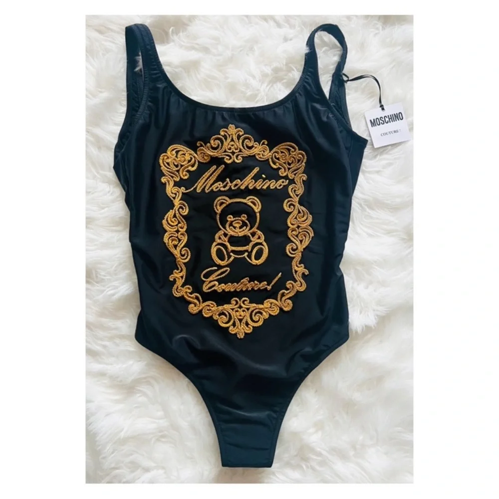 New! MOSCHINO Couture Bear Toy Logo Embroidered One-Piece Swimsuit - Picture 4 of 7